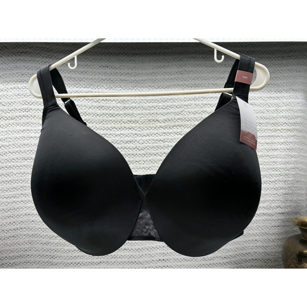 Cacique Plus Sz 44H Full Coverage lined Lace Bra Underwire NWT Black Wide Straps